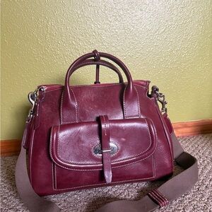 Dooney & Bourke Authentic Leather Satchel Handbag in Deep Burgundy